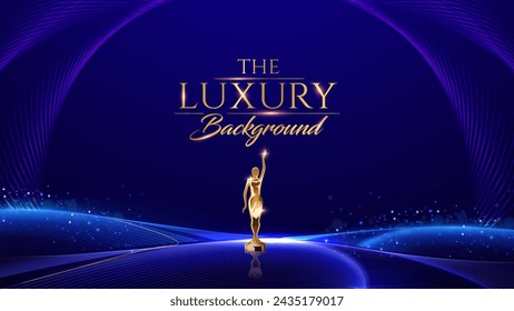 Blue and Gold Royal Awards Graphics Background. Royal Awards Graphics Background. Jubilee Decorative Invitation. Wedding Entertainment Hollywood Bollywood Night. 