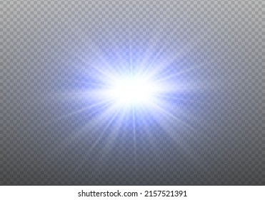 Blue and gold shine gradient glitter, white bright flare. Glare texture. Glowing light effect stars bursts with sparkles. Glitter golden star sparks on transparent background. Xmas lights. Vector