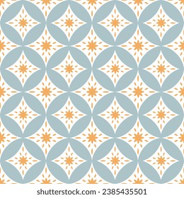 Blue and gold shippo tsunagi geometric vector seamless pattern. Ornamental Japanese overlapping circles vector for wallpaper, textile, paper, gift wrapping.