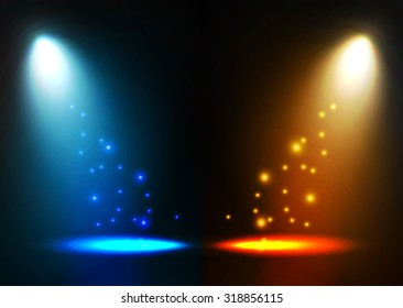 Blue & gold spotlight background. Empty space. Colorful vector design.