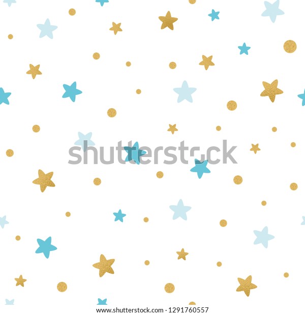 Blue Gold Star Baby Seamless Pattern Stock Vector Royalty Free