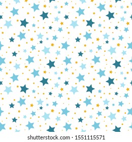 Blue and gold stars seamless pattern, christmas background, vector illustration