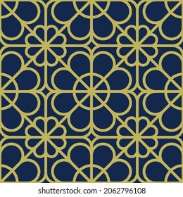 blue gold symetrical floral luxury seamless pattern vector ornament  backround