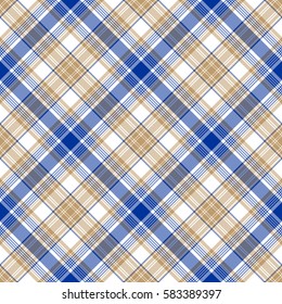 Blue gold tartan seamless pattern. Vector illustration.