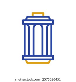 Blue and gold trash can simple icon