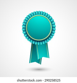 Blue and gold vector badge and ribbons award, vector illustration. First place award, rosette isolated on white background