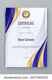 Blue and gold vector modern elegant and luxury certificate template for corporate