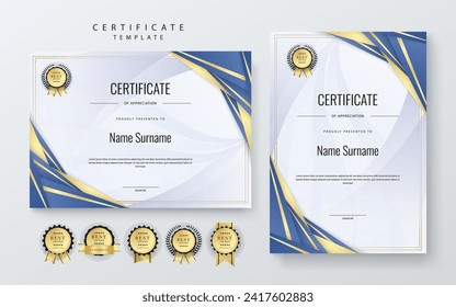 Blue and gold vector modern elegant and luxury certificate template for corporate