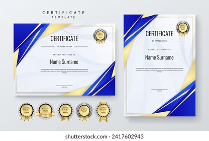 Blue and gold vector modern elegant and luxury certificate template for corporate
