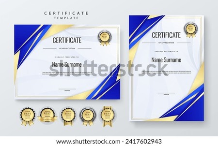 Blue and gold vector modern elegant and luxury certificate template for corporate