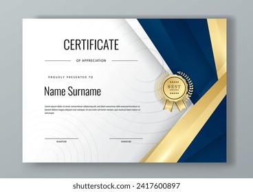 Blue and gold vector modern luxury certificate corporate template design