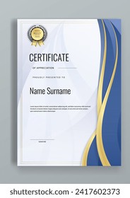 Blue and gold vector modern luxury certificate corporate template design