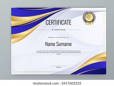 Blaue und goldene Vektorgrafik - professionelle und moderne Design-Vorlage für Corporate-Zertifikate