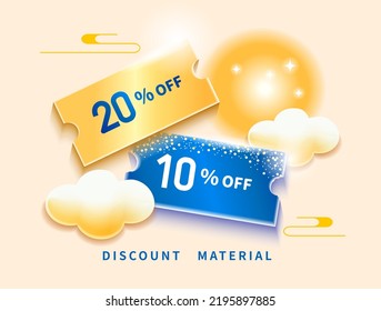 Blue and gold VIP premium sale coupon with coins, ticket template, e-gift card on cloud background