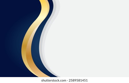 Blue and gold wave border on white background