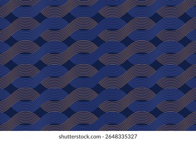 blue and gold wave on dark blue background illustration, luxury curve line wallpaper for presentation, abstract elegant graphic pattern vector