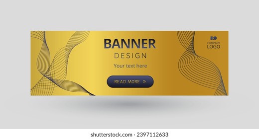 Blue and golden banner design with CTA button: Read more.