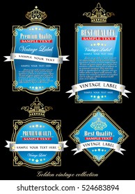 blue golden collection of vintage alcohol wine labels

