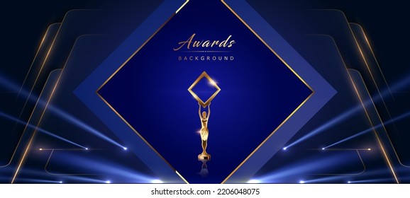 Blue Golden Diamond Stage Spotlight Award Background. Trophy on Luxury Background. Modern Abstract Design Template. LED Visual Motion Graphics. Wedding Marriage Invitation Poster. Certificate Design. svg