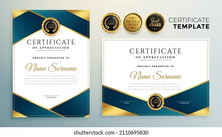 blue and golden diploma certificate template design