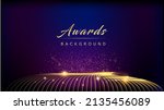 Blue Golden dotted Edge Lines Stage Spotlights. Royal Awards Graphics Background. Lights Elegant Shine Shimmer Modern. Luxury Premium Corporate Template. Sparkling wavy flow Abstract Certificate Post