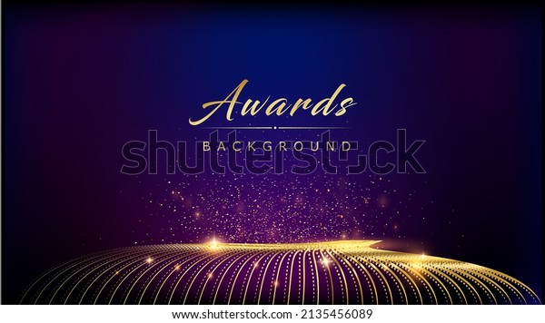 Blue Golden dotted Edge Lines Stage Spotlights.\
Royal Awards Graphics Background. Lights Elegant Shine Shimmer\
Modern. Luxury Premium Corporate Template. Sparkling wavy flow\
Abstract Certificate Post