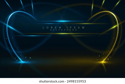 blue and golden elegant glowing curve lines digital abstraction luxury and award creative modern futuristic backdrop vector illustration,technology cover concept banner.