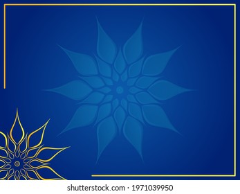 Blue And Golden Floral Background With Space For Text.