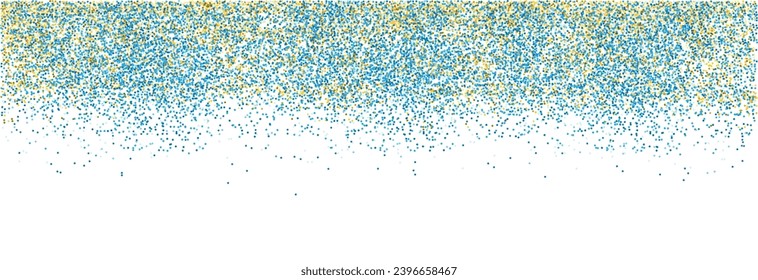 Blue golden glitter background. Blue glitter border.Falling blue golden glitter confetti. Luxury sparkling confetti. Celebration falling glitter. The dust golden sparks.