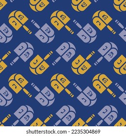 Blue and Golden Hanukkah Dreidels vector repeat pattern background