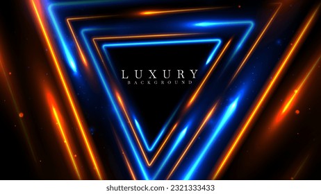 Blue and golden lights in a triangular frame pattern with bokeh motion decoration on a black background.