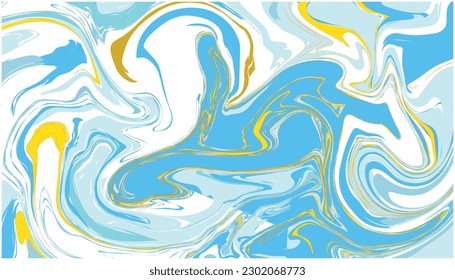 Textura de mármol líquido azul y dorado, ilustración vectorial, líneas de ondas geométricas, fondo diagonal abstracto para afiche interior.