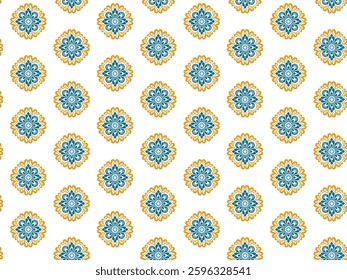 Blue and golden luxury vector seamless pattern. Ornament, Traditional, Ethnic, Arabic, Turkish, Indian motifs. Great for fabric and textile, wallpaper, packaging design or any desired idea.