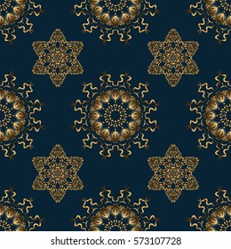 Blue and golden pattern. Elegant vector classic golden seamless pattern. Seamless abstract background with golden repeating elements.