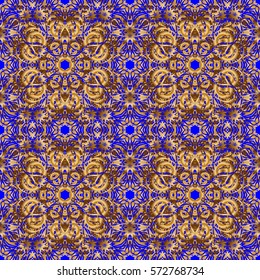 Blue and golden pattern. Seamless pattern oriental ornament in baroque style. Traditional classic vector golden pattern.