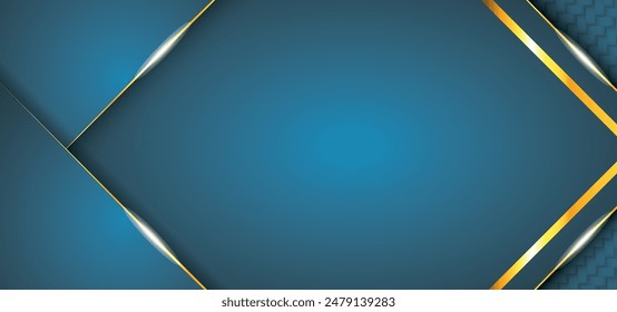 Esquina triangular azul con borde poligonal dorado. Fondo de gráficos de los Royal Awards. Líneas Brillantes Elegantes Brillan Plantilla Moderna. Lujosa Plantilla Corporativa Premium. Forma de triángulo Abstractas Certificado