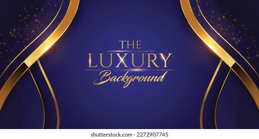 Blue Golden Royal Award Background.  Curve Graphics Line Dotted Shimmer Elegant Shine Modern Template. Luxury Premium Corporate Abstract Design Template. Classic Shape Post. Center LED Screen Visual.  - Shutterstock ID 2272907745
