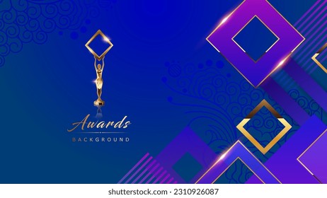 Blue Golden Royal Award Background. Diamond Elegant Shine Spark. Luxury Premium Corporate Abstract Design Template. Classic Shape Post. Center LED Screen Visual. Business Event Design