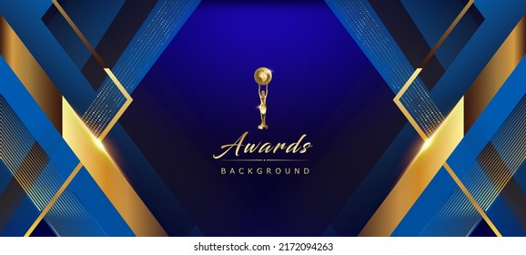 Blue Golden Royal Awards Graphics Background. Side Triangle Square Frame Lines Elegant Shine Modern Template. Luxury Premium Corporate Template. Abstract Certificate Banner Dynamic Crystal Design.