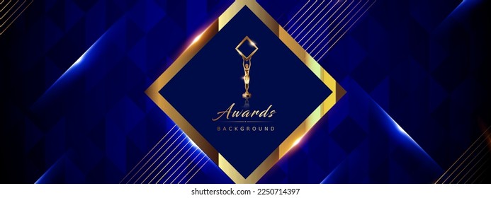 Blue Golden Royal Awards Graphics Background. Diamond Triangle Element. Elegant Shine Modern Template. Luxury Premium Corporate Brochure. Abstract Certificate Banner Diamond Square Polygonal Design.