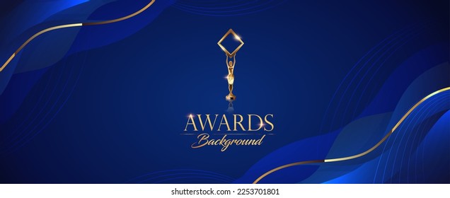 Blue and Golden Royal Awards Graphics Background. Line Wave Elegant Shine Modern Template.   Sleek Shape Luxury Premium Corporate Template. Classy Abstract Certificate Banner Dynamic Design. - Shutterstock ID 2253701801