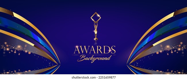 Blue  Golden Shimmer Awards Graphics Background. Celebration. Entertainment Light Hollywood Bollywood Template Nomination Luxury Premium Corporate Abstract Design Template Banner Trophy Certificate.