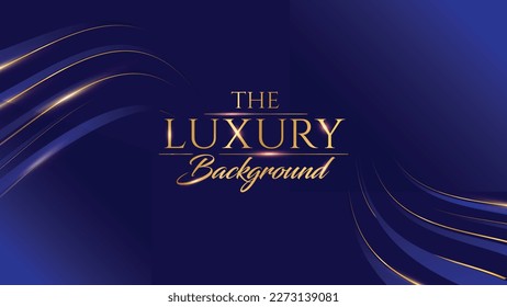 Blue Golden Side Corner Wave Flow Award Background. Trophy on Luxury Background. Modern Abstract Design Template. LED Visual Motion Graphics. Wedding Invitation Poster. Certificate Design.