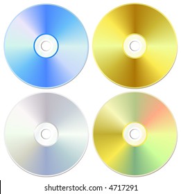 Blue, golden and silver cd or dvd set, isolated on white, vector illustration