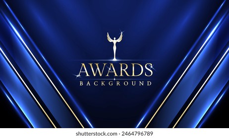 Blue golden stage award background. Trophy on luxury background. Modern premium corporate abstract design Template. 