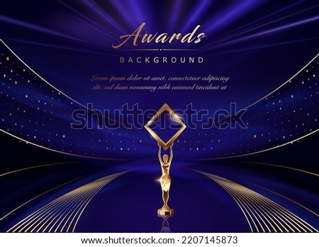 Blue Golden Stage Award Background. Trophy on  Luxury Background. Modern Abstract Design Template. LED Visual Motion Graphics. Wedding Marriage Invitation Poster. Stock foto © 