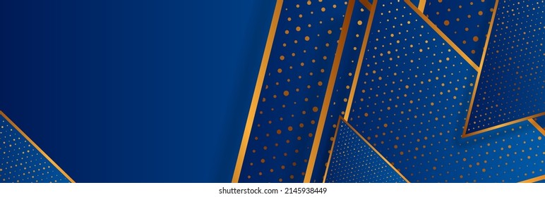 Blue and golden triangles abstract tech background. Vector banner design