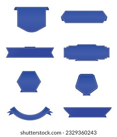 Blue golden vector ribbon sticker banner label set