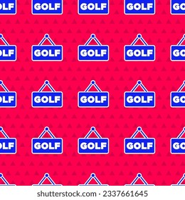 Blue Golf label icon isolated seamless pattern on red background.  Vector