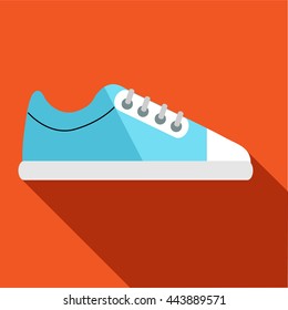 Blue golf shoe icon in flat style on an orange background